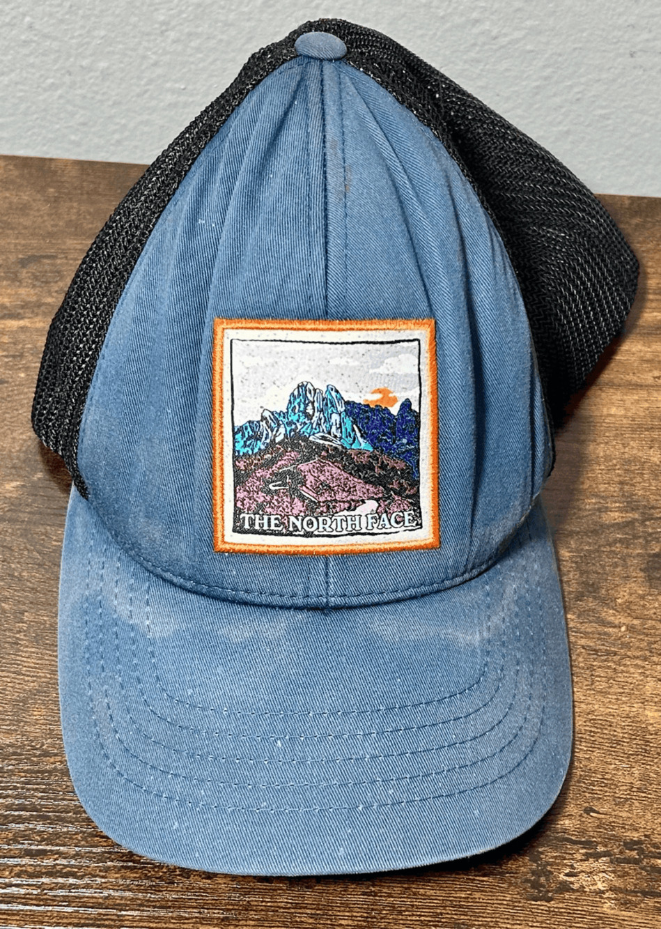 The North Face Truckee Trucker Hat Shady Blue Earthscape Patch Sz S/M